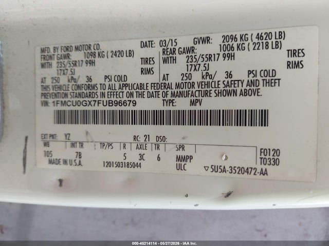 1FMCU0GX7FUB96679 Ford ESCAPE SE
