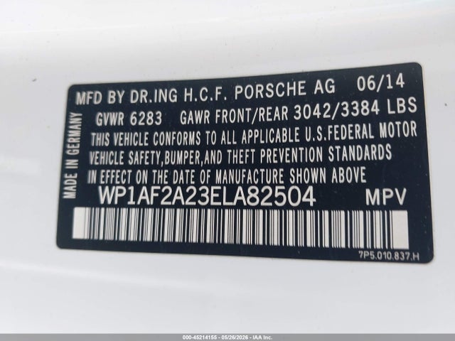 45214155 :رقم المزاد ، WP1AF2A23ELA82504 vin ، 2014 Porsche Cayenne Diesel Platinum Edition مزاد بيع