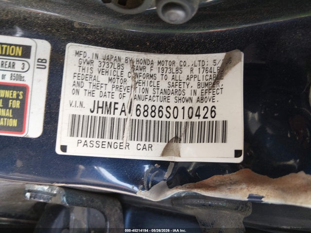 2006 Honda Civic Ex მანქანა იყიდება აუქციონზე, vin: JHMFA16886S010426, აუქციონის ნომერი: 45214194