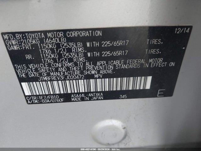Toyota RAV4 LE 2015 JTMBFREV3FJ020472 Image 9