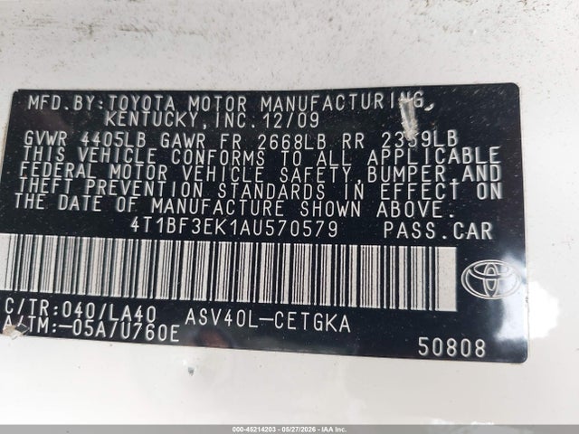 Aukcja sprzedaży 2010 Toyota Camry Xle, vin: 4T1BF3EK1AU570579, numer aukcji: 45214203