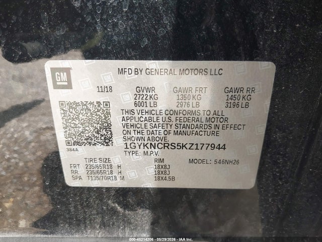 Aukcja sprzedaży 2019 Cadillac Xt5 Luxury, vin: 1GYKNCRS5KZ177944, numer aukcji: 45214206