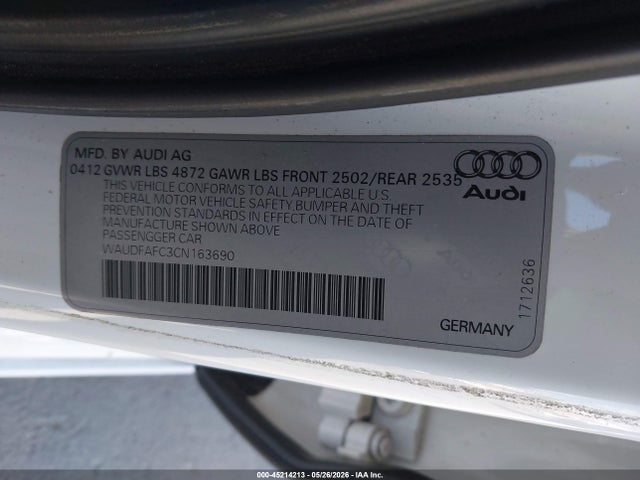 45214213 :رقم المزاد ، WAUDFAFC3CN163690 vin ، 2012 Audi A6 2.0t Premium مزاد بيع
