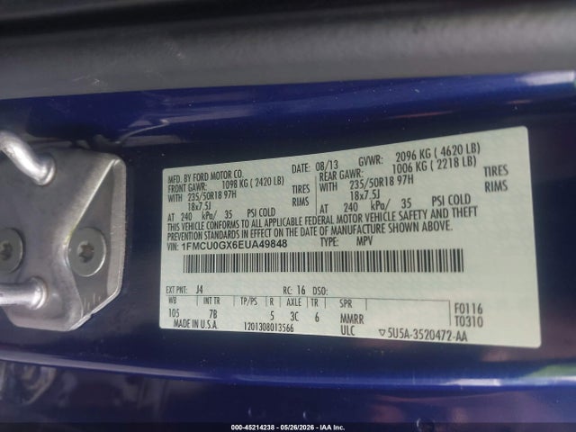 Aukcja sprzedaży 2014 Ford Escape Se, vin: 1FMCU0GX6EUA49848, numer aukcji: 45214238