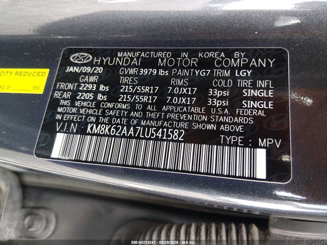 Продажа на аукционе авто 2020 Hyundai Kona Sel Plus, vin: KM8K62AA7LU541582, номер лота: 45214241