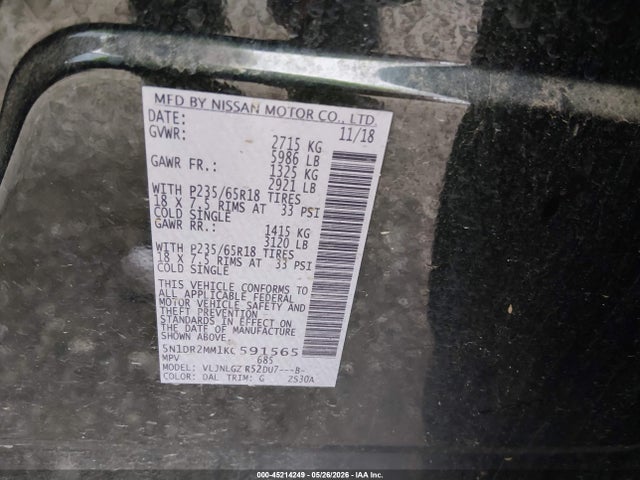 Nissan Pathfinder Sl 2019 5N1DR2MM1KC591565 Image 9