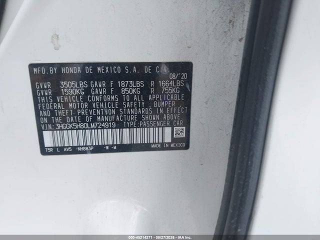 3HGGK5H80LM724919 Honda FIT EX