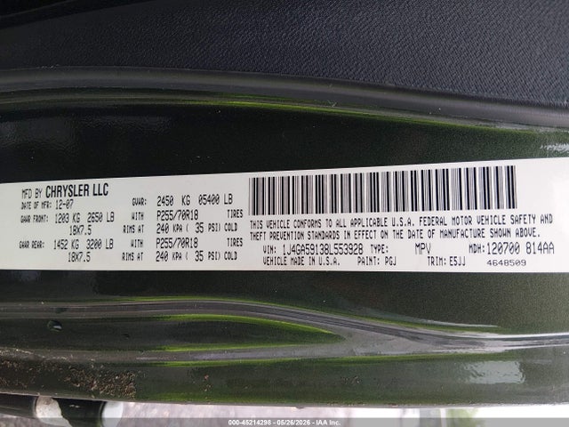 Продаж на аукціоні авто 2008 Jeep Wrangler Unlimited Sahara, vin: 1J4GA59138L553928, номер лоту: 45214298