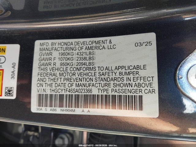 1HGCY1F46SA023366 Honda ACCORD SE