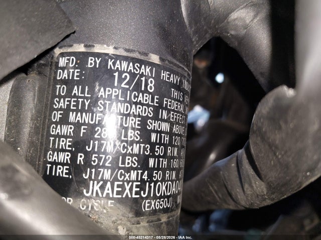 Продаж на аукціоні авто 2019 Kawasaki Ex650 J, vin: JKAEXEJ10KDA04029, номер лоту: 45214317