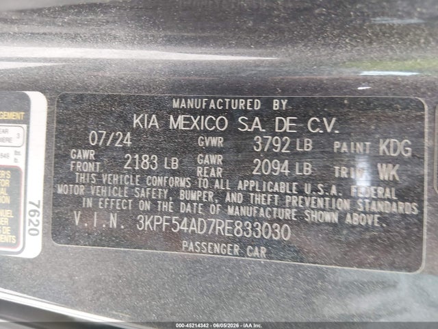 Aukcja sprzedaży 2024 Kia Forte Gt-line, vin: 3KPF54AD7RE833030, numer aukcji: 45214342