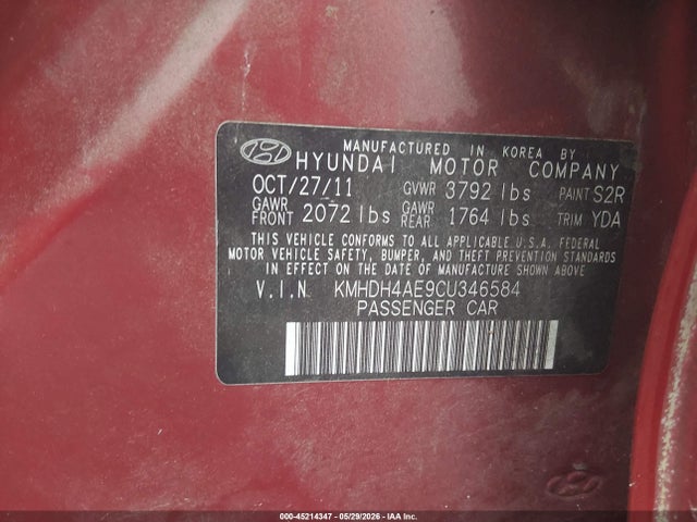 Продажа на аукционе авто 2012 Hyundai Elantra Gls (ulsan Plant), vin: KMHDH4AE9CU346584, номер лота: 45214347