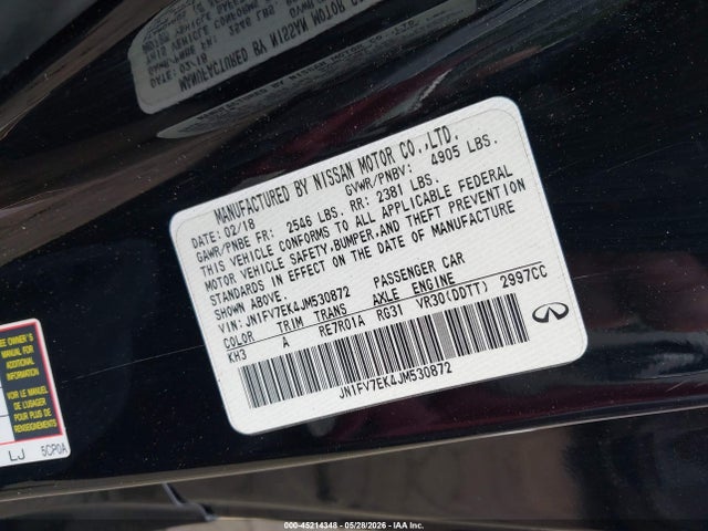 Aukcja sprzedaży 2018 Infiniti Q60 3.0t Red Sport 400, vin: JN1FV7EK4JM530872, numer aukcji: 45214348