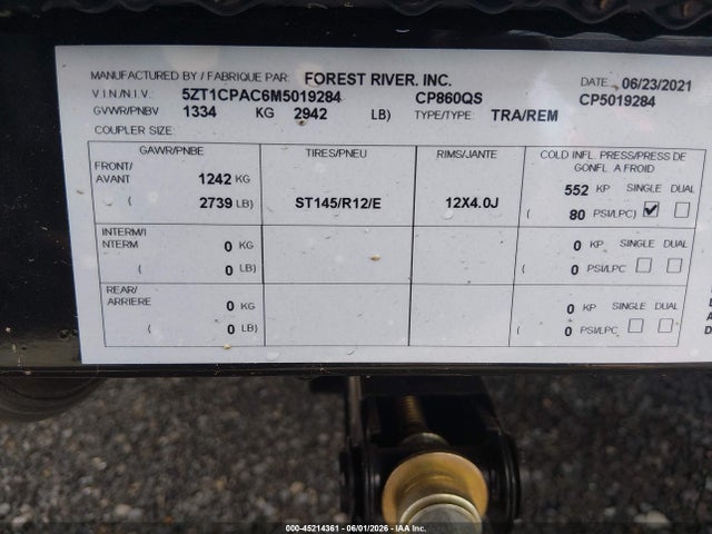 Продажа на аукционе авто 2021 Coachmen Clipper, vin: 5ZT1CPAC6M5019284, номер лота: 45214361