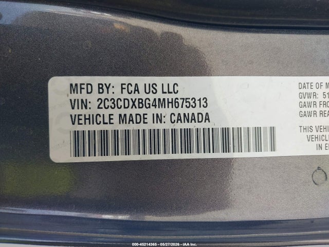 2C3CDXBG4MH675313 Dodge Charger Sxt Rwd