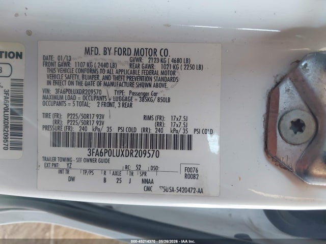 Aukcja sprzedaży 2013 Ford Fusion Hybrid Se, vin: 3FA6P0LUXDR209570, numer aukcji: 45214370