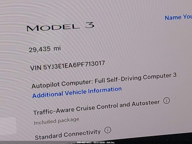 2023 Tesla Model 3 Rear-wheel Drive მანქანა იყიდება აუქციონზე, vin: 5YJ3E1EA6PF713017, აუქციონის ნომერი: 45214433