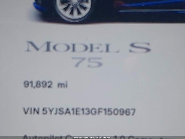Продаж на аукціоні авто 2016 Tesla Model S 60/70/75/85, vin: 5YJSA1E13GF150967, номер лоту: 45214445