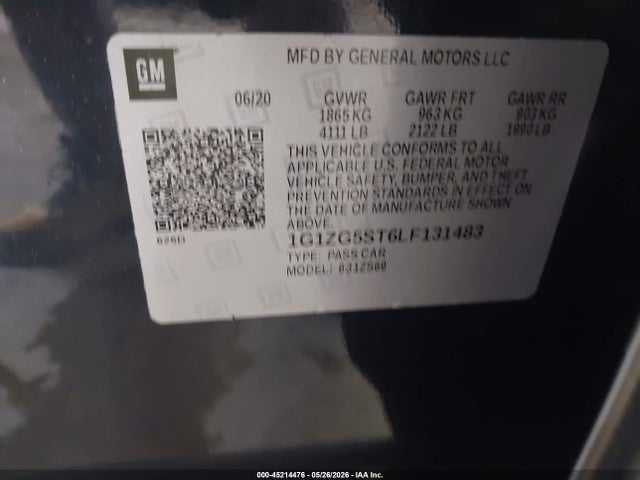 Aukcja sprzedaży 2020 Chevrolet Malibu Fwd Rs, vin: 1G1ZG5ST6LF131483, numer aukcji: 45214476