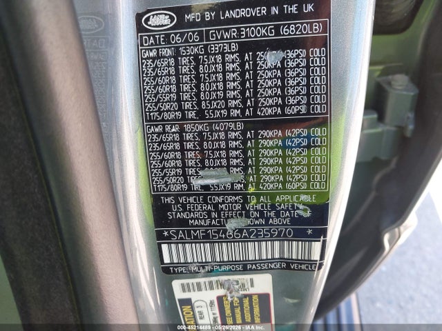 Продажа на аукционе авто 2006 Land Rover Range Rover Hse, vin: SALMF15466A235970, номер лота: 45214489