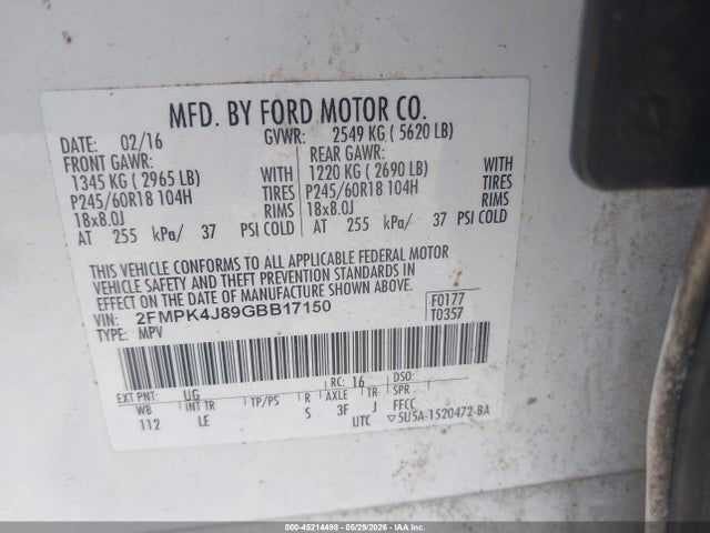 Aukcja sprzedaży 2016 Ford Edge Sel, vin: 2FMPK4J89GBB17150, numer aukcji: 45214498
