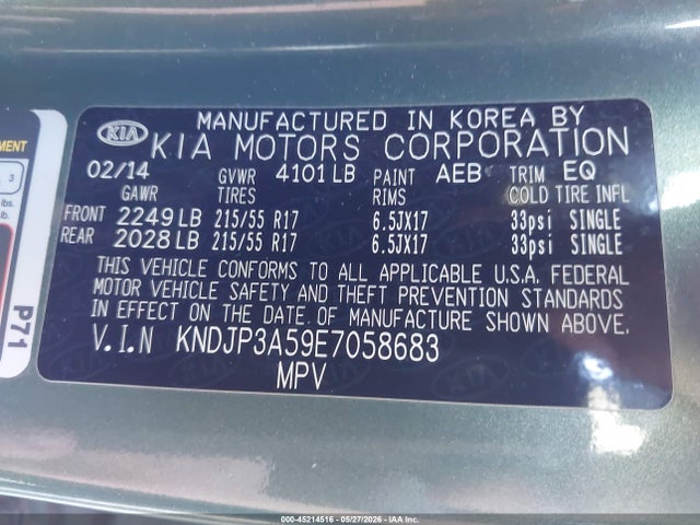 KIA SOUL + 2014 KNDJP3A59E7058683 Image 9