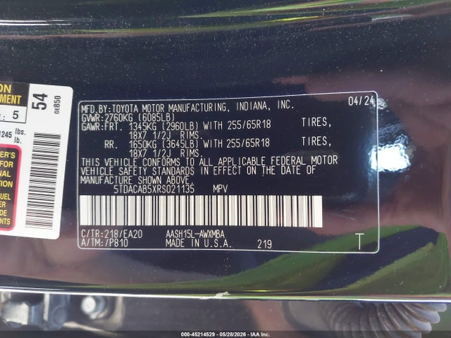5TDACAB5XRS021135 Toyota Grand Highlander Hybrid Xle