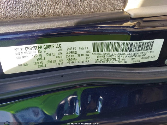 Продажа на аукционе авто 2013 Dodge Durango Citadel, vin: 1C4RDJEGXDC572172, номер лота: 45214530