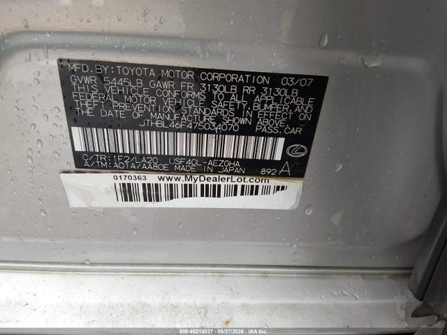 Aukcja sprzedaży 2007 Lexus Ls 460, vin: JTHBL46F475034070, numer aukcji: 45214537