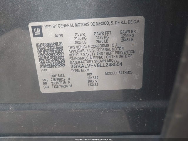 2020 Gmc Terrain Awd Slt მანქანა იყიდება აუქციონზე, vin: 3GKALVEV8LL248554, აუქციონის ნომერი: 45214538