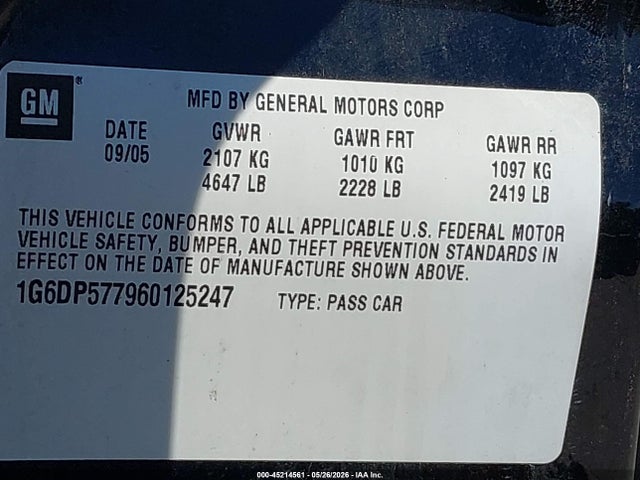 Aukcja sprzedaży 2006 Cadillac Cts Standard, vin: 1G6DP577960125247, numer aukcji: 45214561