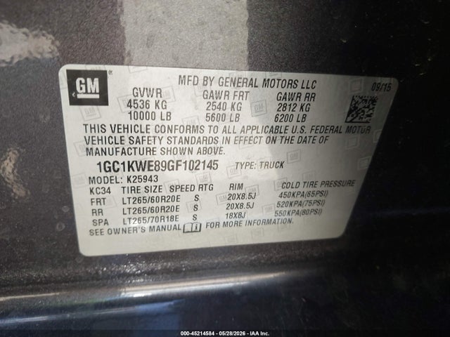 1GC1KWE89GF102145 Chevrolet Silverado 2500hd Ltz