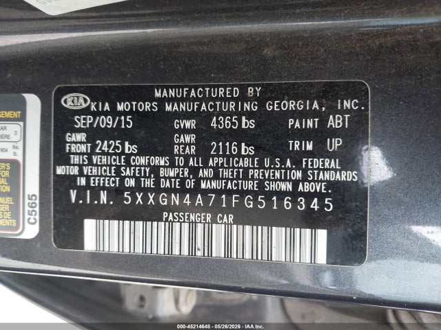 5XXGN4A71FG516345 KIA OPTIMA EX