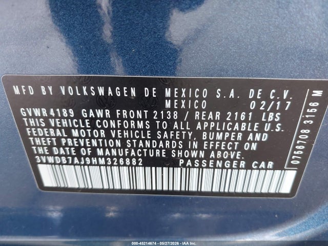 3VWDB7AJ9HM326882 Volkswagen Jetta 1.4t Se