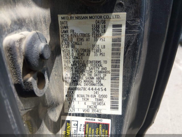 Aukcja sprzedaży 2008 Nissan Frontier Se, vin: 1N6AD06U78C444454, numer aukcji: 45214678