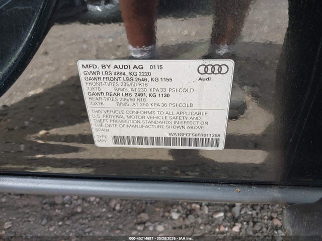 Продажа на аукционе авто 2015 Audi Q3 2.0t Premium Plus, vin: WA1GFCFS0FR011358, номер лота: 45214687