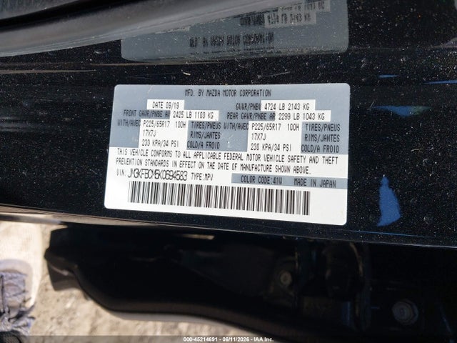 45214691 :رقم المزاد ، JM3KFBCM5K0694583 vin ، 2019 Mazda Cx-5 Touring مزاد بيع