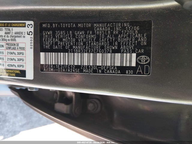 Продаж на аукціоні авто 2007 Toyota Corolla S, vin: 2T1BR32EX7C760378, номер лоту: 45214720
