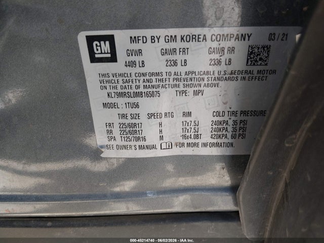 Chevrolet Trailblazer Awd Lt 2021 KL79MRSL0MB165075 Image 9