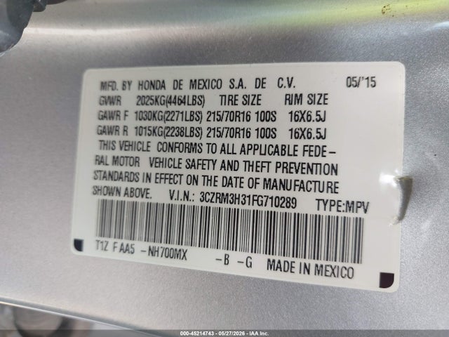 Honda CR-V LX 2015 3CZRM3H31FG710289 Image 9
