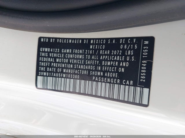 45214747 :رقم المزاد ، 3VW817AU5FM103380 vin ، 2015 Volkswagen Golf Tsi S 2-door مزاد بيع