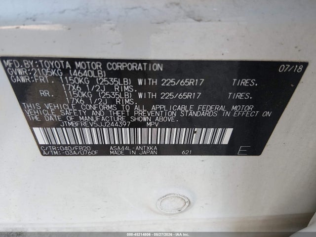 Продаж на аукціоні авто 2018 Toyota Rav4 Le, vin: JTMBFREV5JJ244397, номер лоту: 45214806