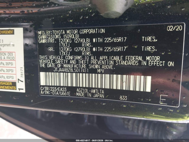 Aukcja sprzedaży 2020 Lexus Nx 300, vin: JTJAARBZ8L5017411, numer aukcji: 45214817