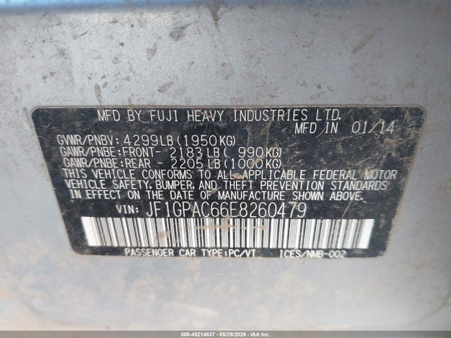 45214837 :رقم المزاد ، JF1GPAC66E8260479 vin ، 2014 Subaru Impreza 2.0i Premium مزاد بيع