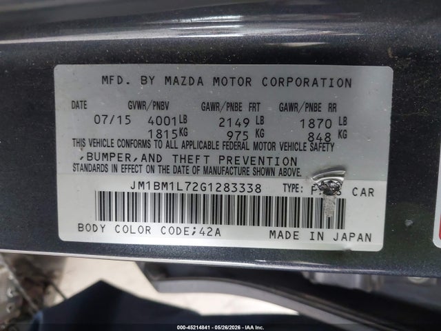 Aukcja sprzedaży 2016 Mazda Mazda3, vin: JM1BM1L72G1283338, numer aukcji: 45214841