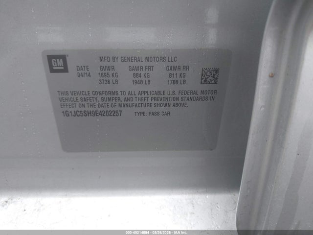 Aukcja sprzedaży 2014 Chevrolet Sonic Lt Auto, vin: 1G1JC5SH9E4202257, numer aukcji: 45214894