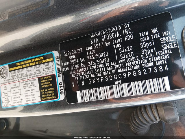 Auction sale of the 2023 Kia Telluride Ex X-line, vin: 5XYP3DGC9PG327384, lot number: 45214900