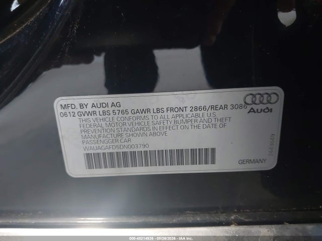 2013 Audi A8 3.0t მანქანა იყიდება აუქციონზე, vin: WAUAGAFD5DN003790, აუქციონის ნომერი: 45214926