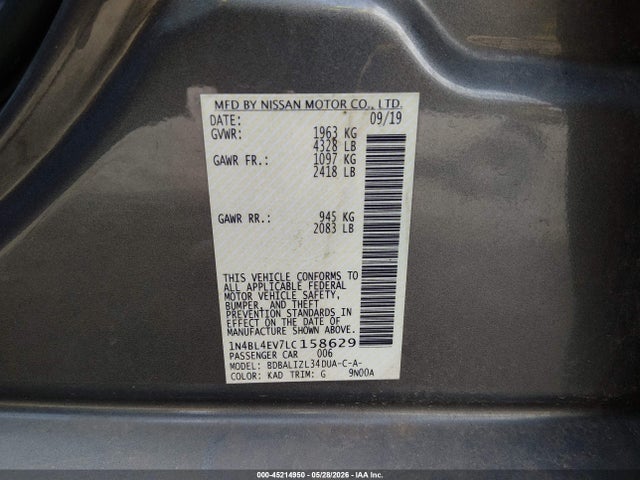 Aukcja sprzedaży 2020 Nissan Altima Sl Fwd, vin: 1N4BL4EV7LC158629, numer aukcji: 45214950