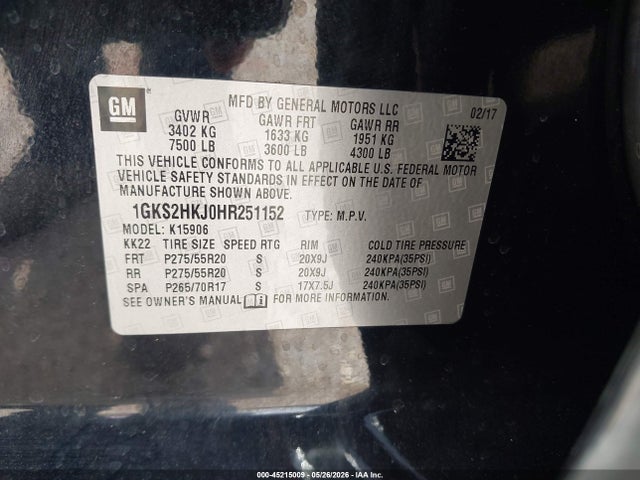 Продажа на аукционе авто 2017 Gmc Yukon Xl Denali, vin: 1GKS2HKJ0HR251152, номер лота: 45215009